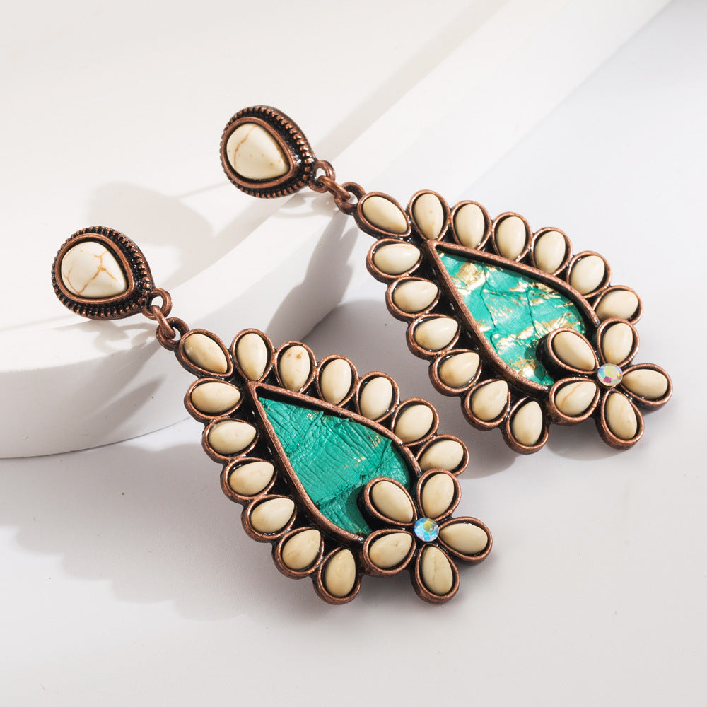 Wholesale Turquoise creative leopard print leather inlaid with turquoise exaggerated
